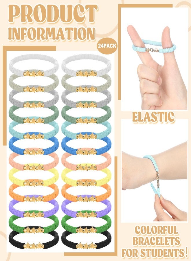 Tondiamo 24 Pcs Friendship Star Beaded Bracelets Bulk Gifts for Student from Teacher Pastel Star Stackable Bracelets Bulk Unisex Party Favors Preppy Charms for Birthday Classroom Reward - Image 3